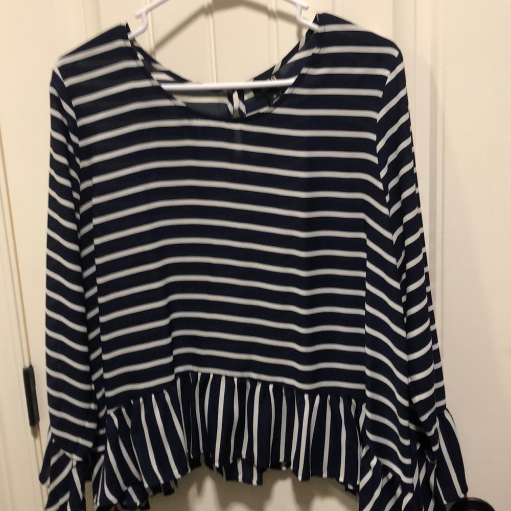 XL ANA navy and white stripe long sleeve top